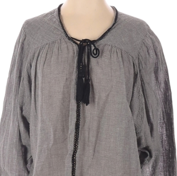 Zara Trafaluc Long Sleeve Gray Blouse Size S Long Sleeve Keyhole Tie Lightweight - Picture 5 of 6